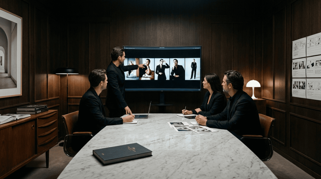 Revisión estratégica de una campaña audiovisual premium en fase de evaluación creativa
