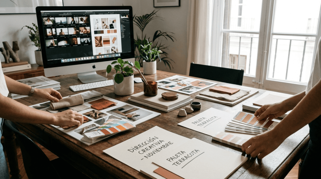 Proceso de preproducción en una campaña audiovisual premium con moodboards y dirección creativa